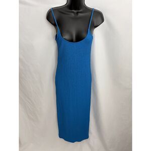 H&M Crinkled Jersey Royal Blue Dress Size S Midi Classy Bodycon Feminine Date